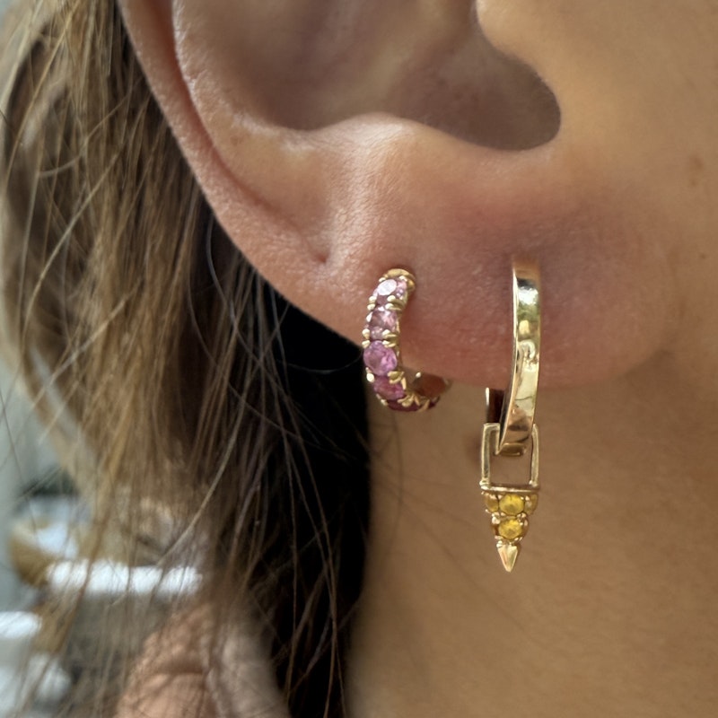 Logan Hollowell Baby French Pavé Ombre Pink Sapphire Huggie
