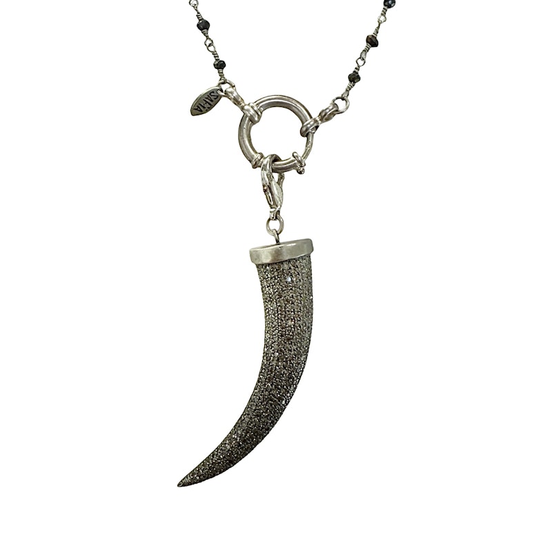 Safia Day Oxidized Silver and Diamond Horn Pendant Necklace