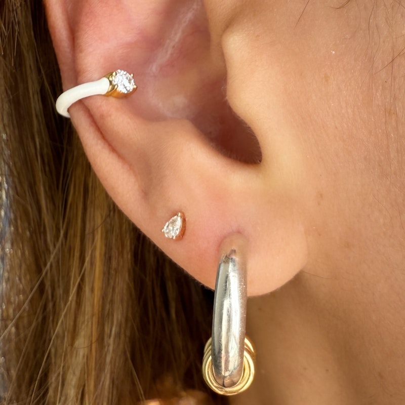 Melissa Kaye White Enamel Diamond Aria U Ear Cuff