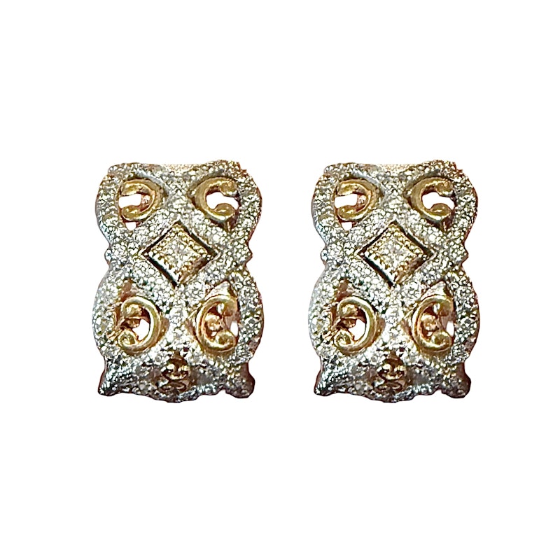 18k White and Yellow Gold Diamond Lace Hoop Earrings