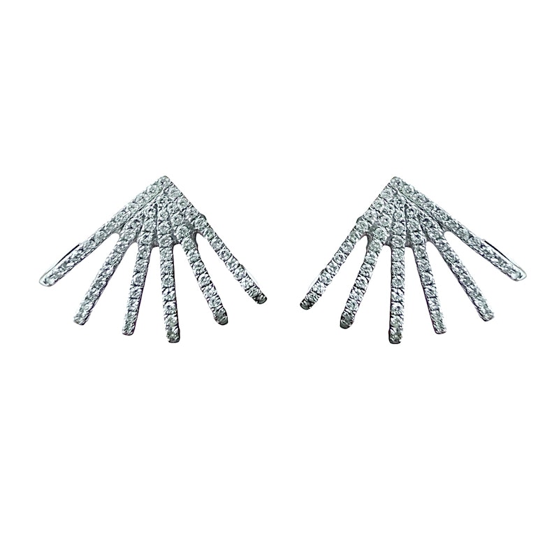 Shy Creation 14k White Gold Six Burst Cuff Huggie Earrings