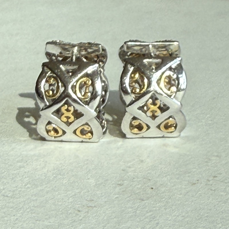 18k White and Yellow Gold Diamond Lace Hoop Earrings