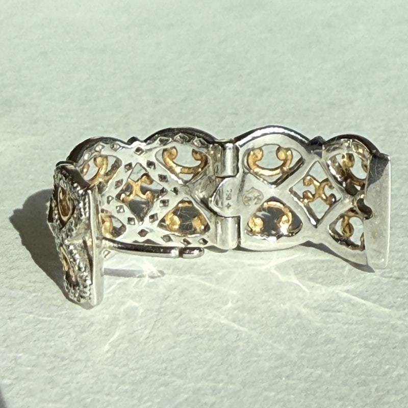 18k White and Yellow Gold Diamond Lace Hoop Earrings
