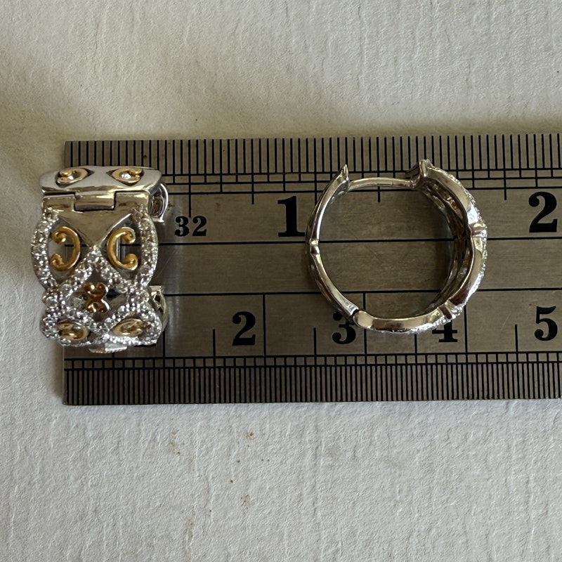18k White and Yellow Gold Diamond Lace Hoop Earrings