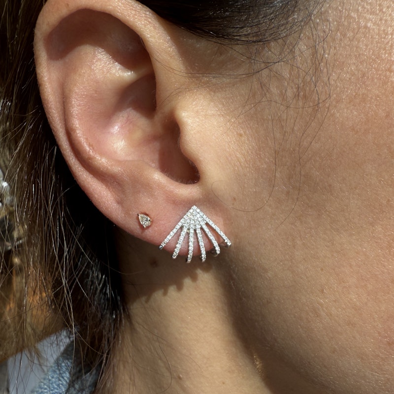 Shy Creation 14k White Gold Six Burst Cuff Huggie Earrings