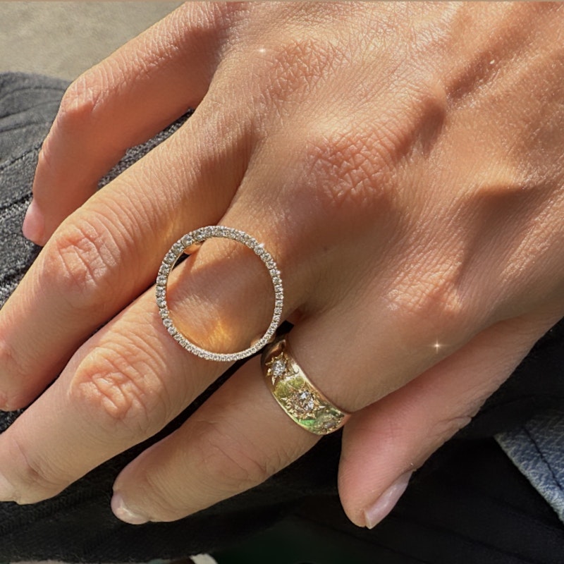 14k Yellow Gold Open Circle Diamond Ring