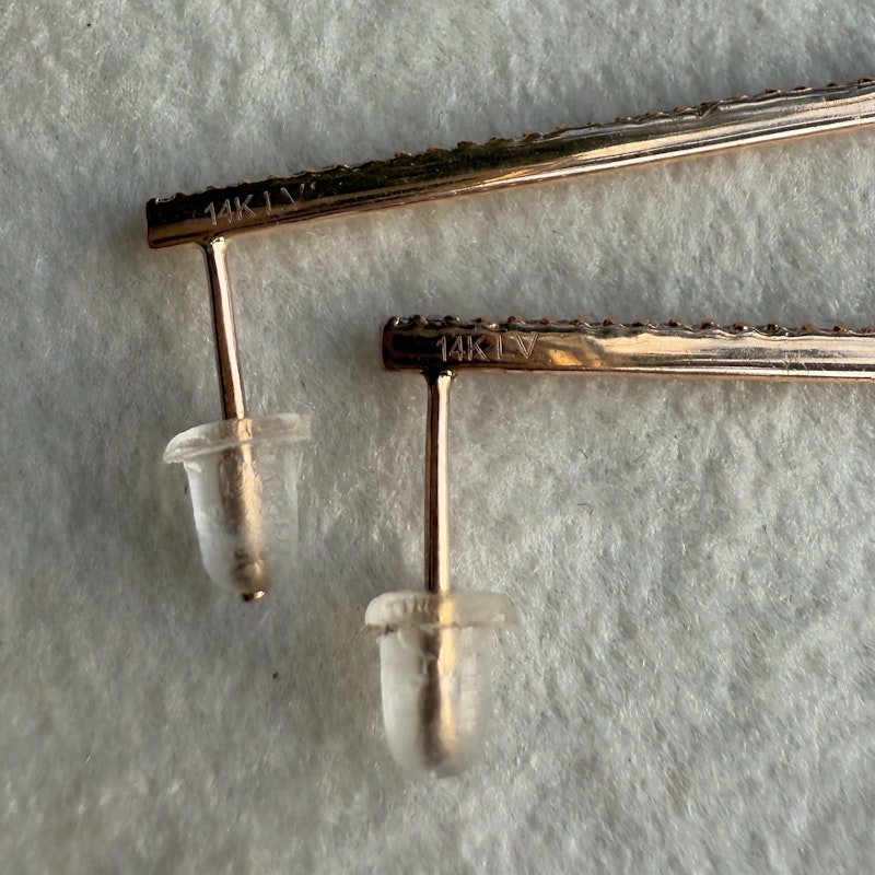 14k Rose Gold Pavé Diamond Vertical Long Bar Earrings