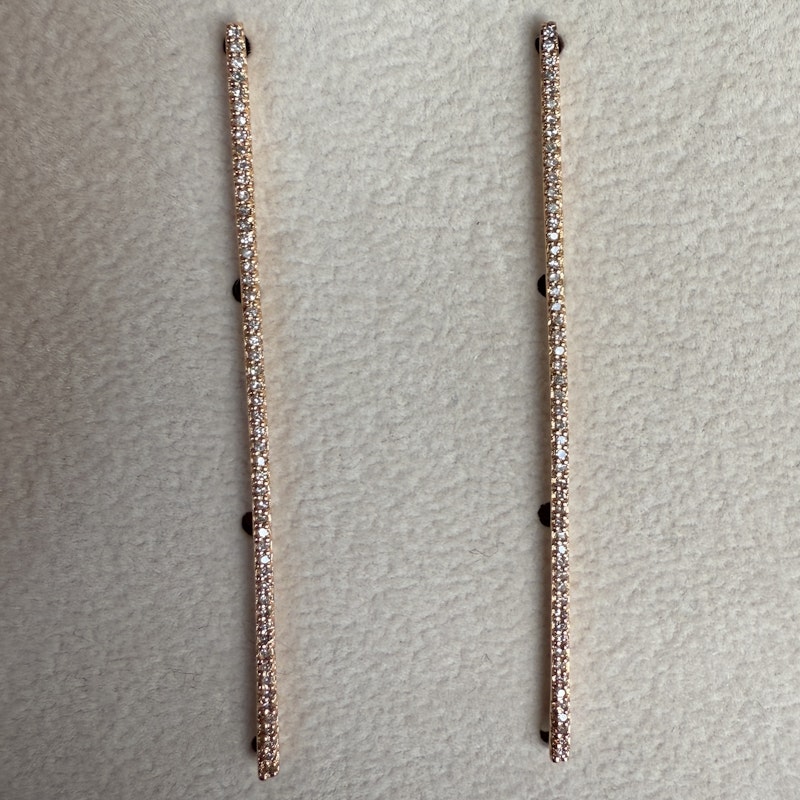 14k Rose Gold Pavé Diamond Vertical Long Bar Earrings