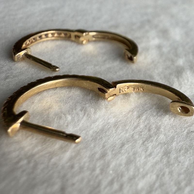 14k Yellow Gold Diamond Fluted Heart Drop Huggie Earrings