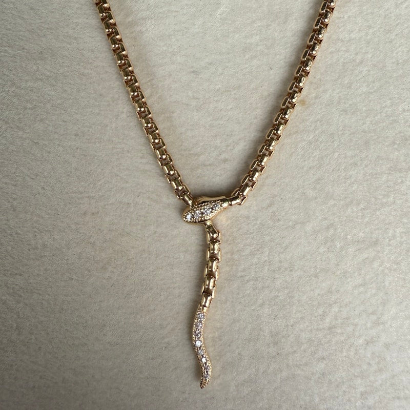 Zoe Chicco 14k Gold Pavé Diamond Serpent Box Chain Necklace