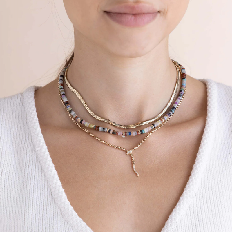 Zoe Chicco 14k Gold Pavé Diamond Serpent Box Chain Necklace