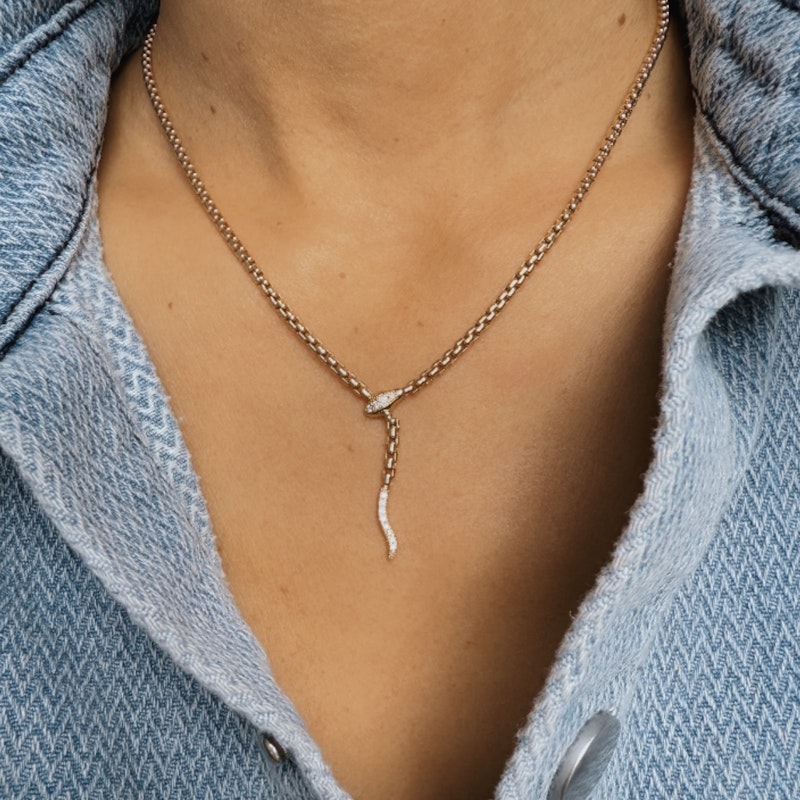 Zoe Chicco 14k Gold Pavé Diamond Serpent Box Chain Necklace