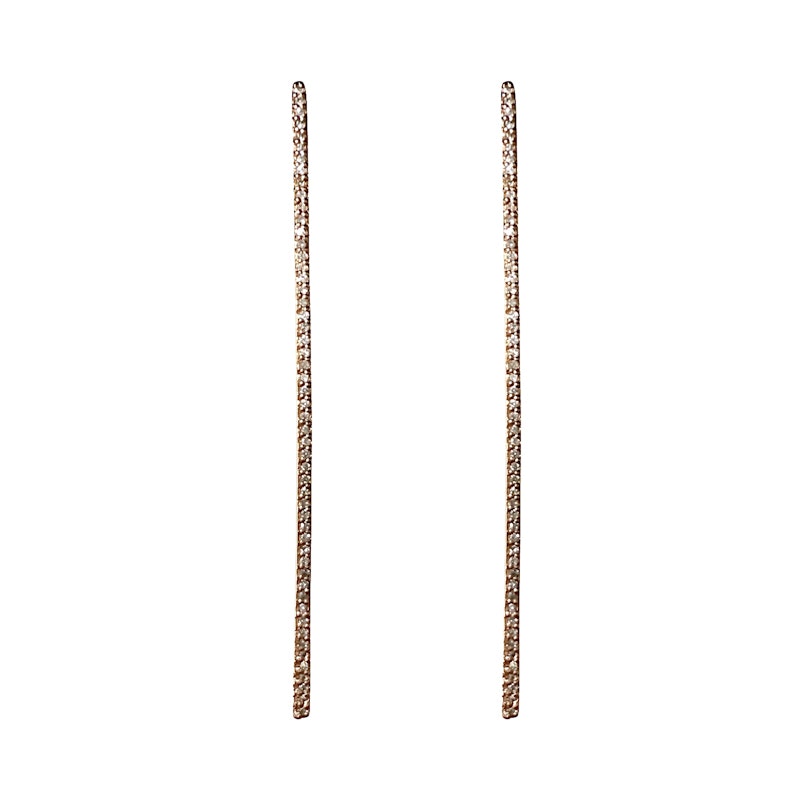 14k Rose Gold Pavé Diamond Vertical Long Bar Earrings