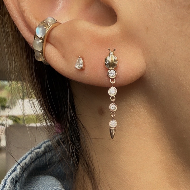 14k Rose Gold Diamond Bezel Chain Drop Earring Enhancer