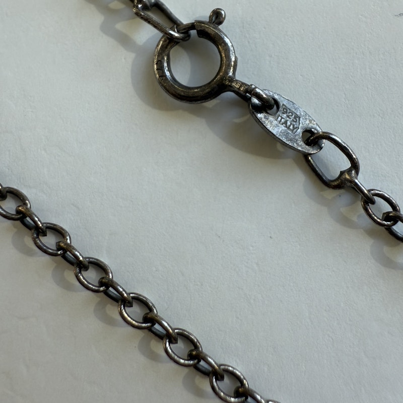 Antiqued Silver Crescent Moon and Diamond Pendant Necklace