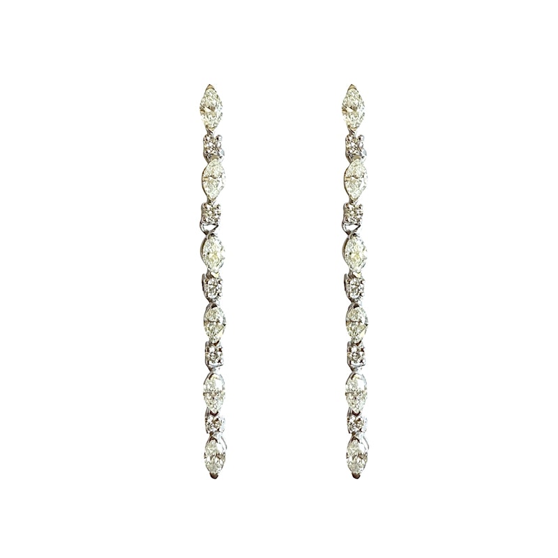 14k White Gold Marquise and Round Diamond Drop Earrings