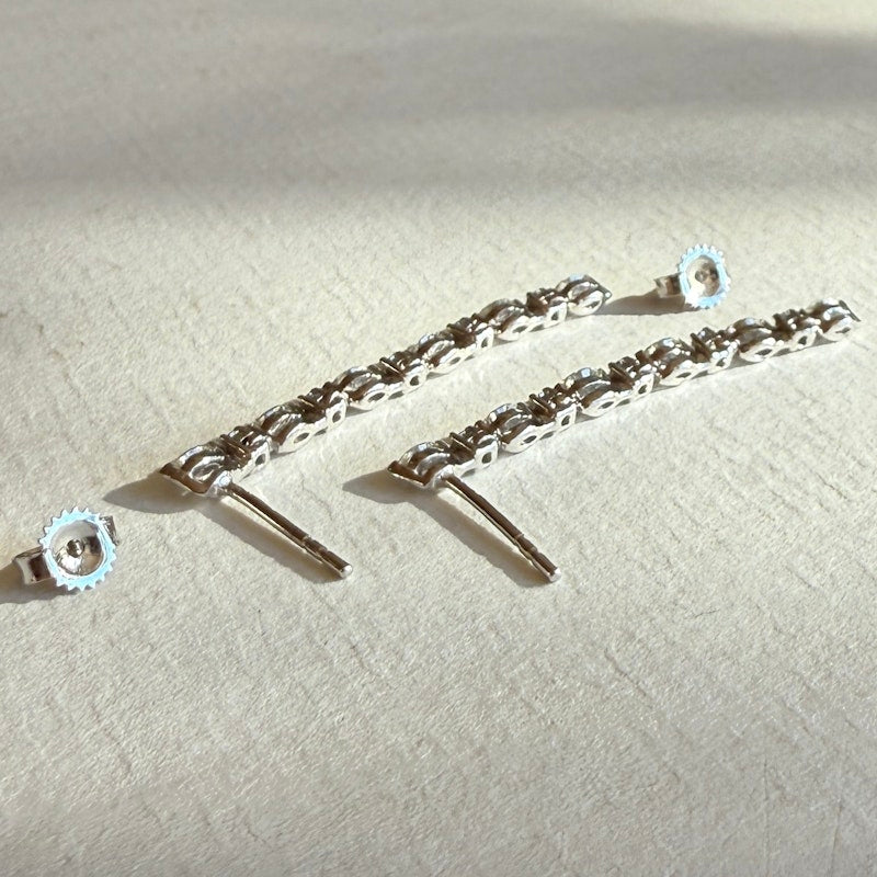 14k White Gold Marquise and Round Diamond Drop Earrings