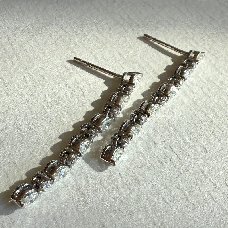 14k White Gold Marquise and Round Diamond Drop Earrings