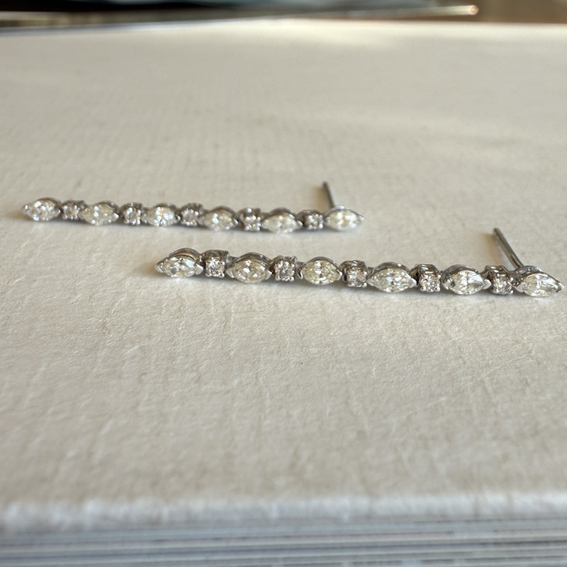 14k White Gold Marquise and Round Diamond Drop Earrings