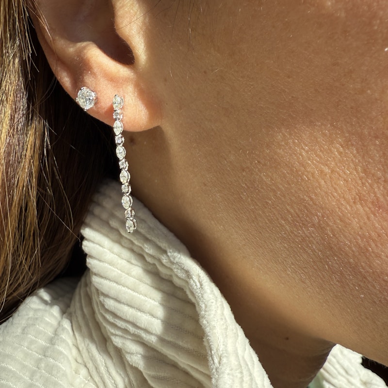 14k White Gold Marquise and Round Diamond Drop Earrings
