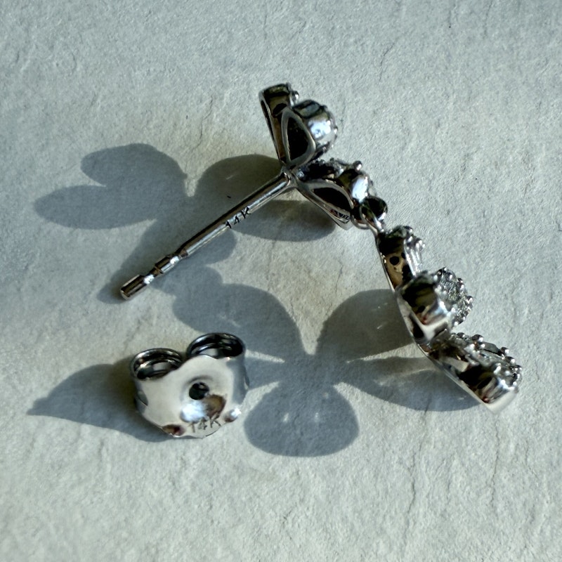 14k White Gold Diamond Flower Dangle Earrings