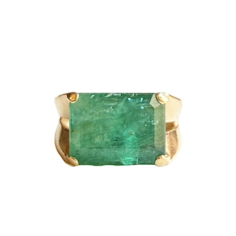 Vintage 18k Yellow Gold Emerald Cut Emerald Ring