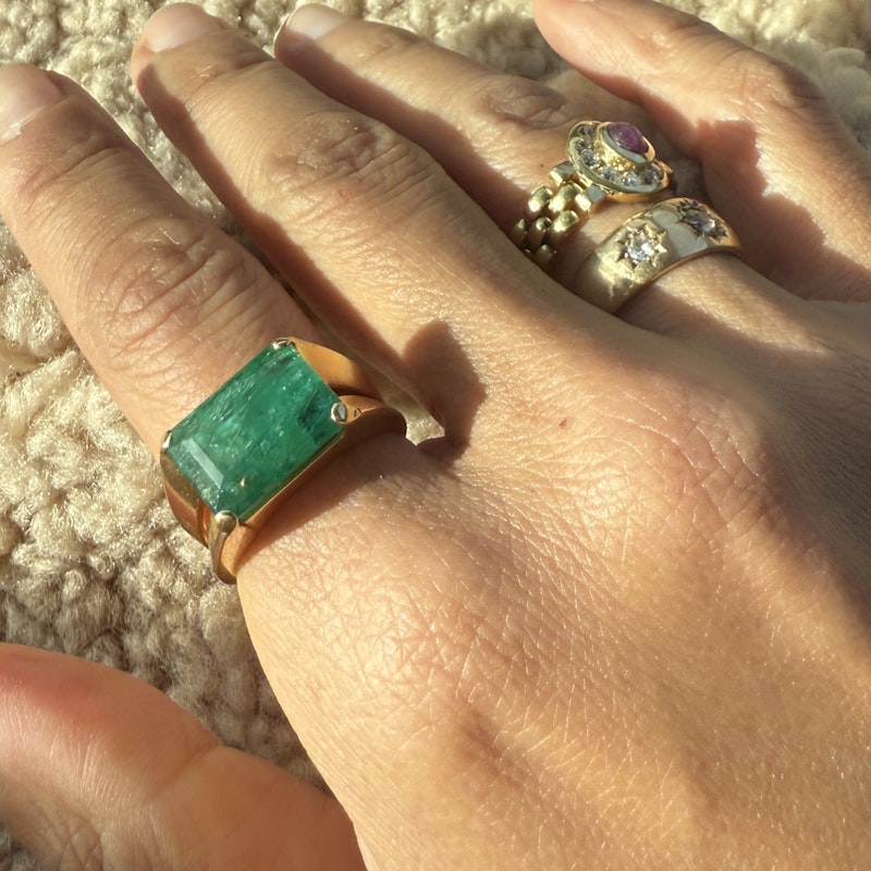 Vintage 18k Yellow Gold Emerald Cut Emerald Ring