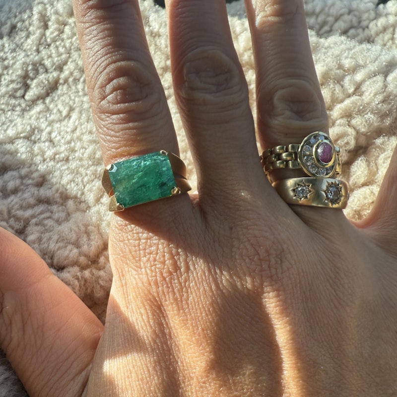 Vintage 18k Yellow Gold Emerald Cut Emerald Ring