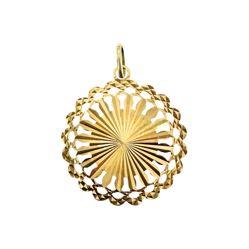 14k Yellow Gold Fluted Round Disc Pendant