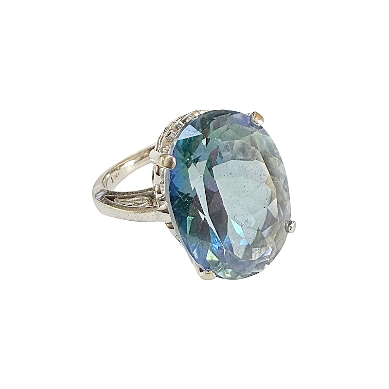 Vintage 14k White Gold Oval Mystic Topaz Cocktail Ring