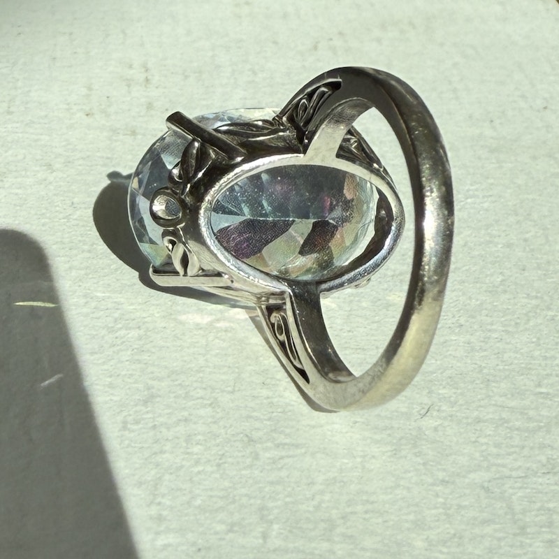 Vintage 14k White Gold Oval Mystic Topaz Cocktail Ring