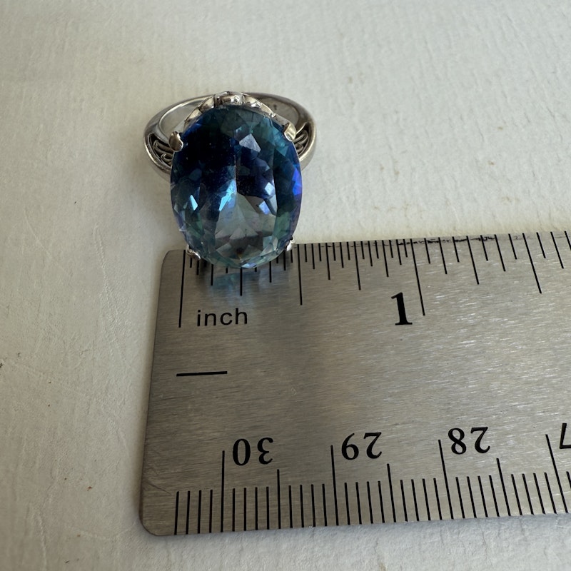 Vintage 14k White Gold Oval Mystic Topaz Cocktail Ring