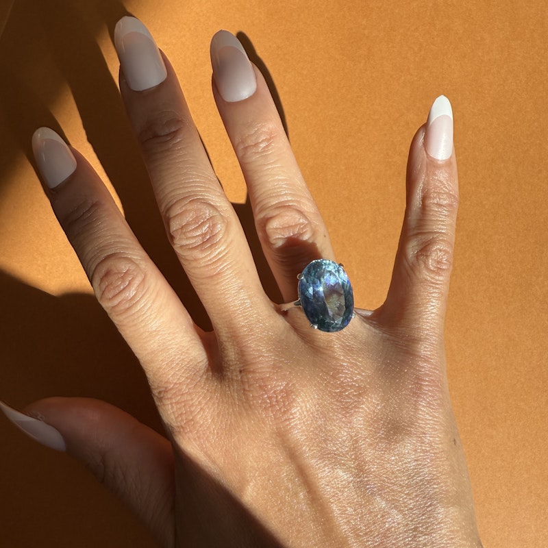 Vintage 14k White Gold Oval Mystic Topaz Cocktail Ring