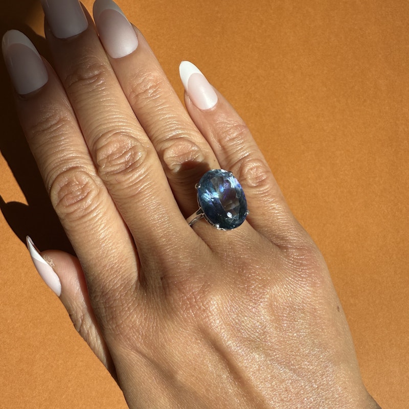 Vintage 14k White Gold Oval Mystic Topaz Cocktail Ring