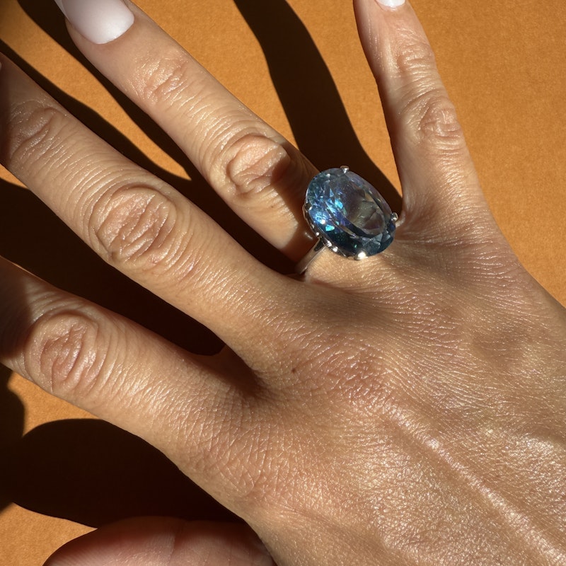 Vintage 14k White Gold Oval Mystic Topaz Cocktail Ring
