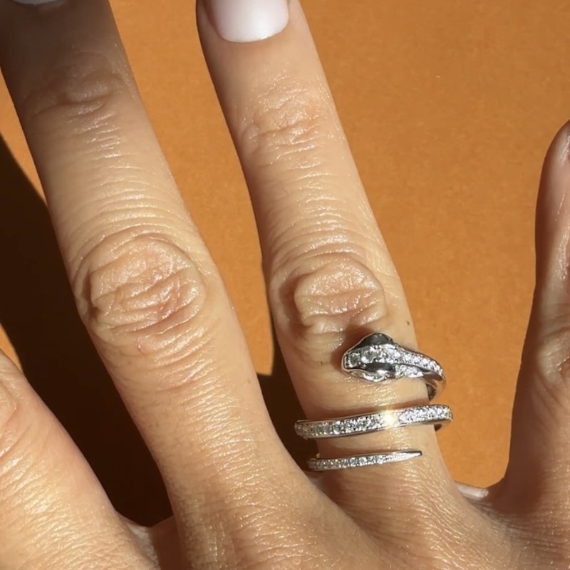 Shylee Rose 14k White Gold Diamond Double Serpent Snake Ring, size 6