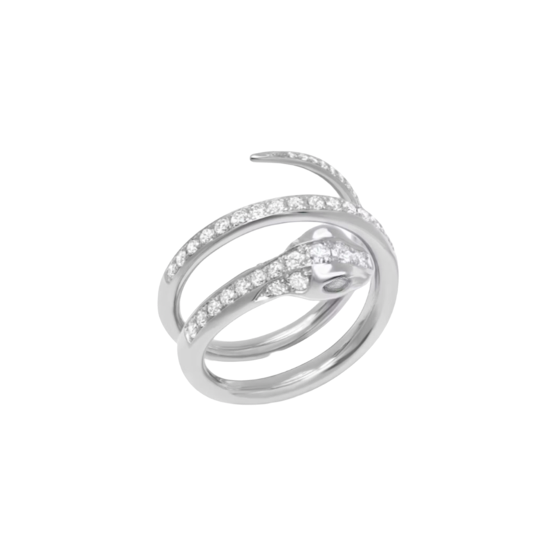 Shylee Rose 14k White Gold Diamond Double Serpent Snake Ring, size 6