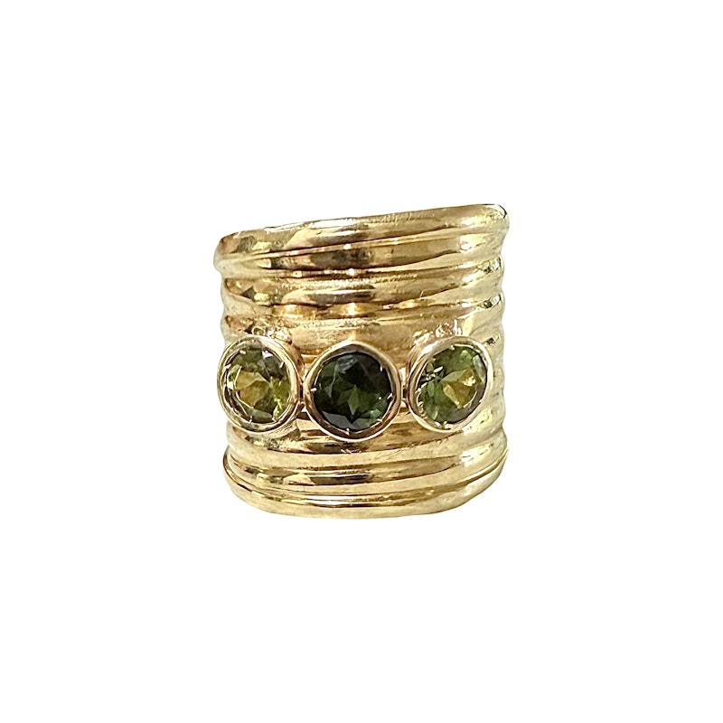 Vintage 18k Yellow Gold Ribbed Green Tourmaline Cigar Band