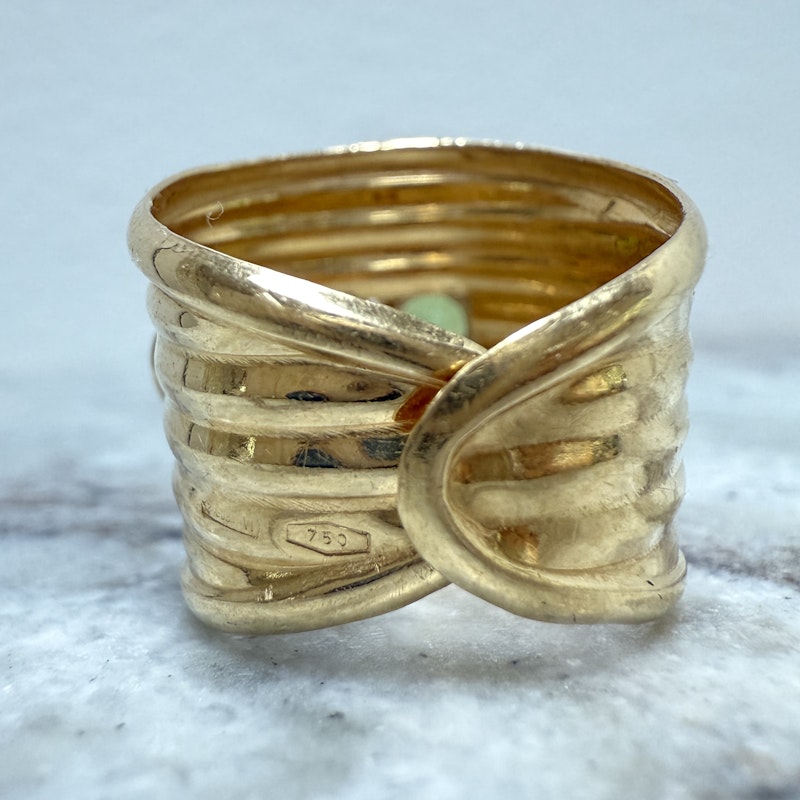 Vintage 18k Yellow Gold Ribbed Green Tourmaline Cigar Band