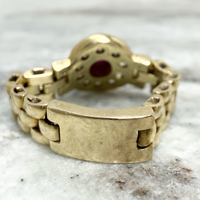 Vintage 18k Yellow Gold Ruby Cabochon Panther Link Ring