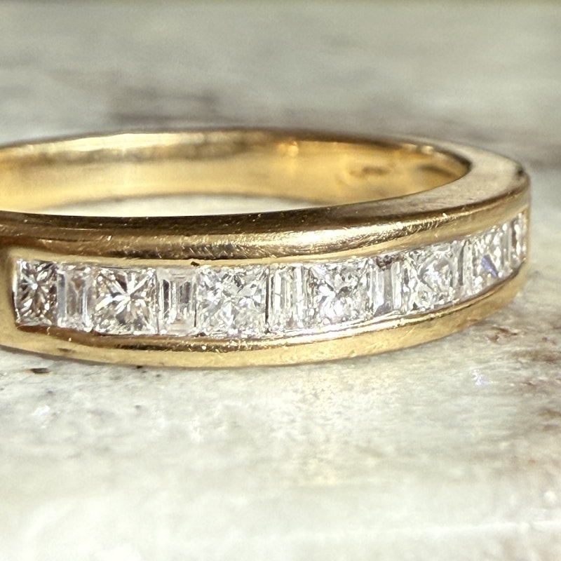 14k Yellow Gold Channel Set Princess and Baguette Diamond Band Ring