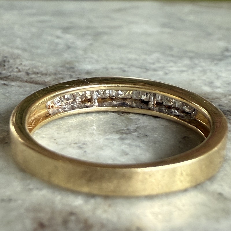 14k Yellow Gold Channel Set Princess and Baguette Diamond Band Ring
