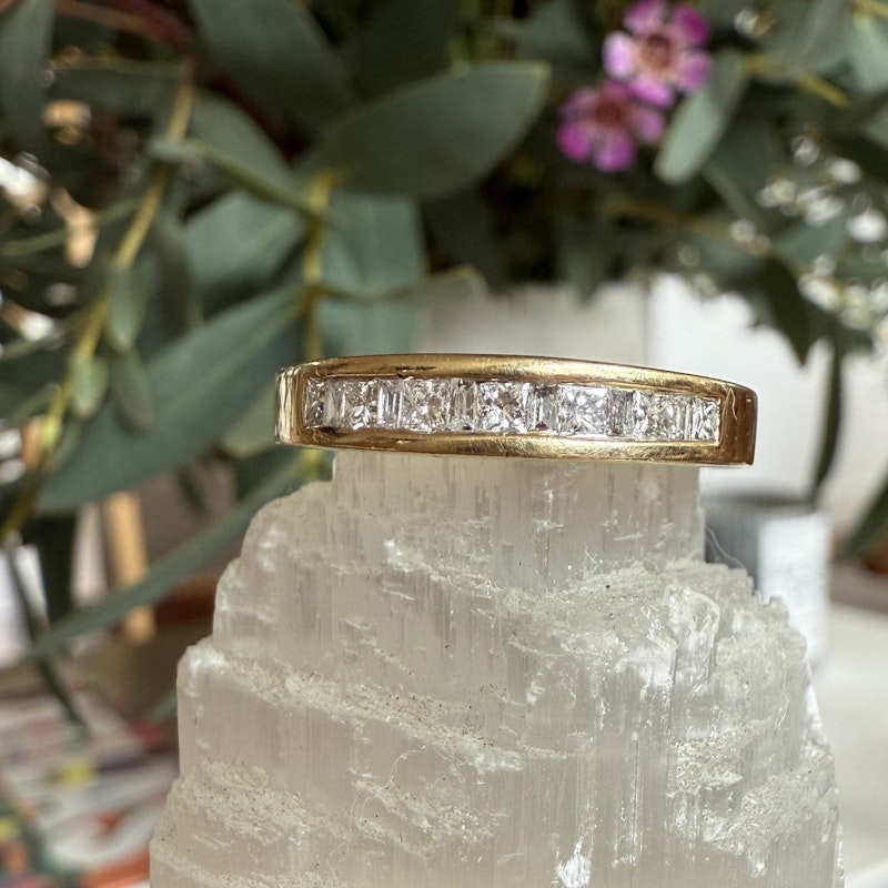 14k Yellow Gold Channel Set Princess and Baguette Diamond Band Ring