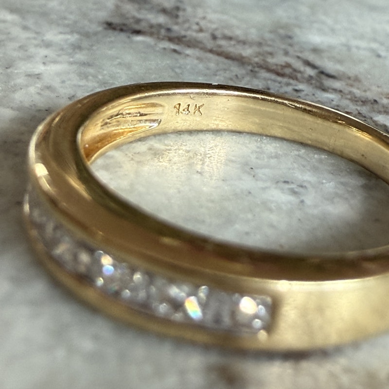 14k Yellow Gold Channel Set Princess and Baguette Diamond Band Ring