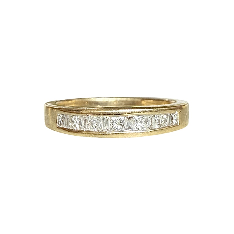 14k Yellow Gold Channel Set Princess and Baguette Diamond Band Ring