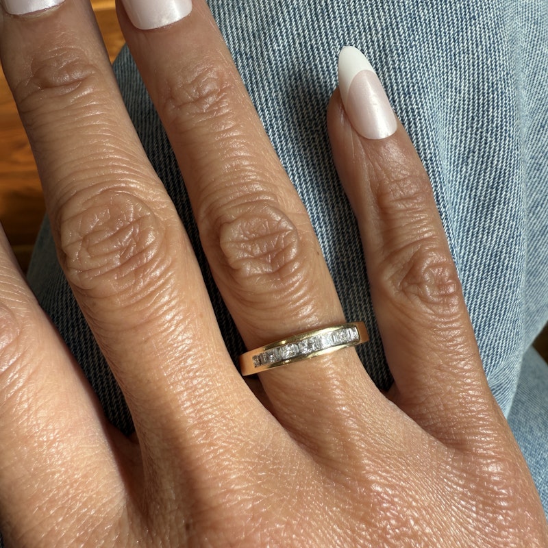 14k Yellow Gold Channel Set Princess and Baguette Diamond Band Ring