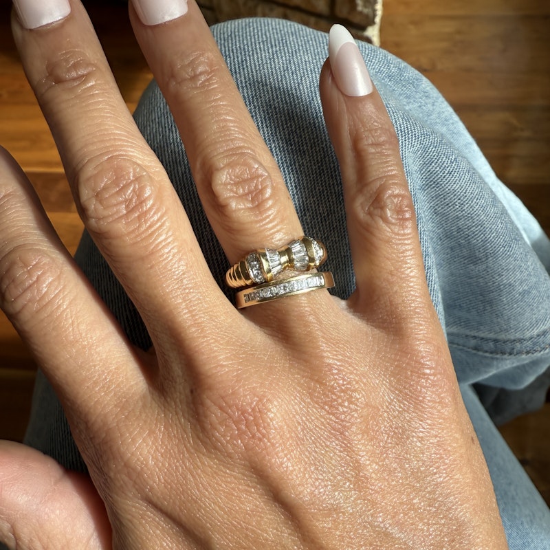 14k Yellow Gold Channel Set Princess and Baguette Diamond Band Ring