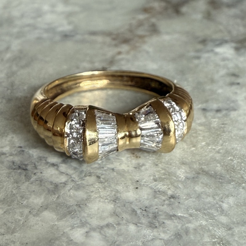 14k Yellow Gold Diamond Bow Ring