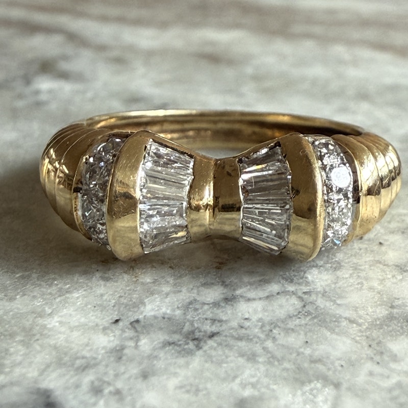 14k Yellow Gold Diamond Bow Ring