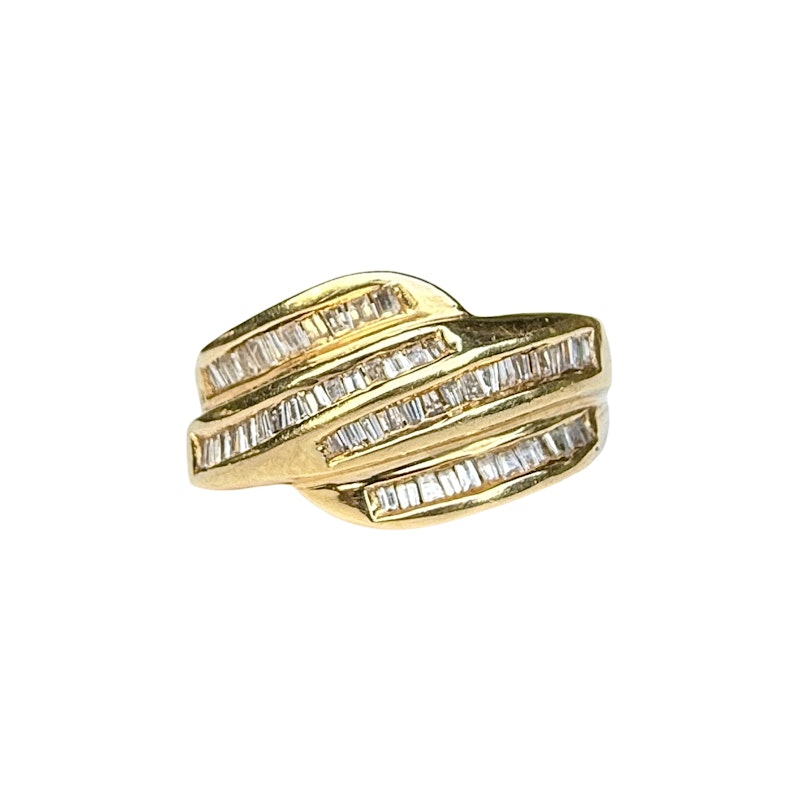 14K Yellow Gold Channel-Set Baguette Diamond Bypass Ring